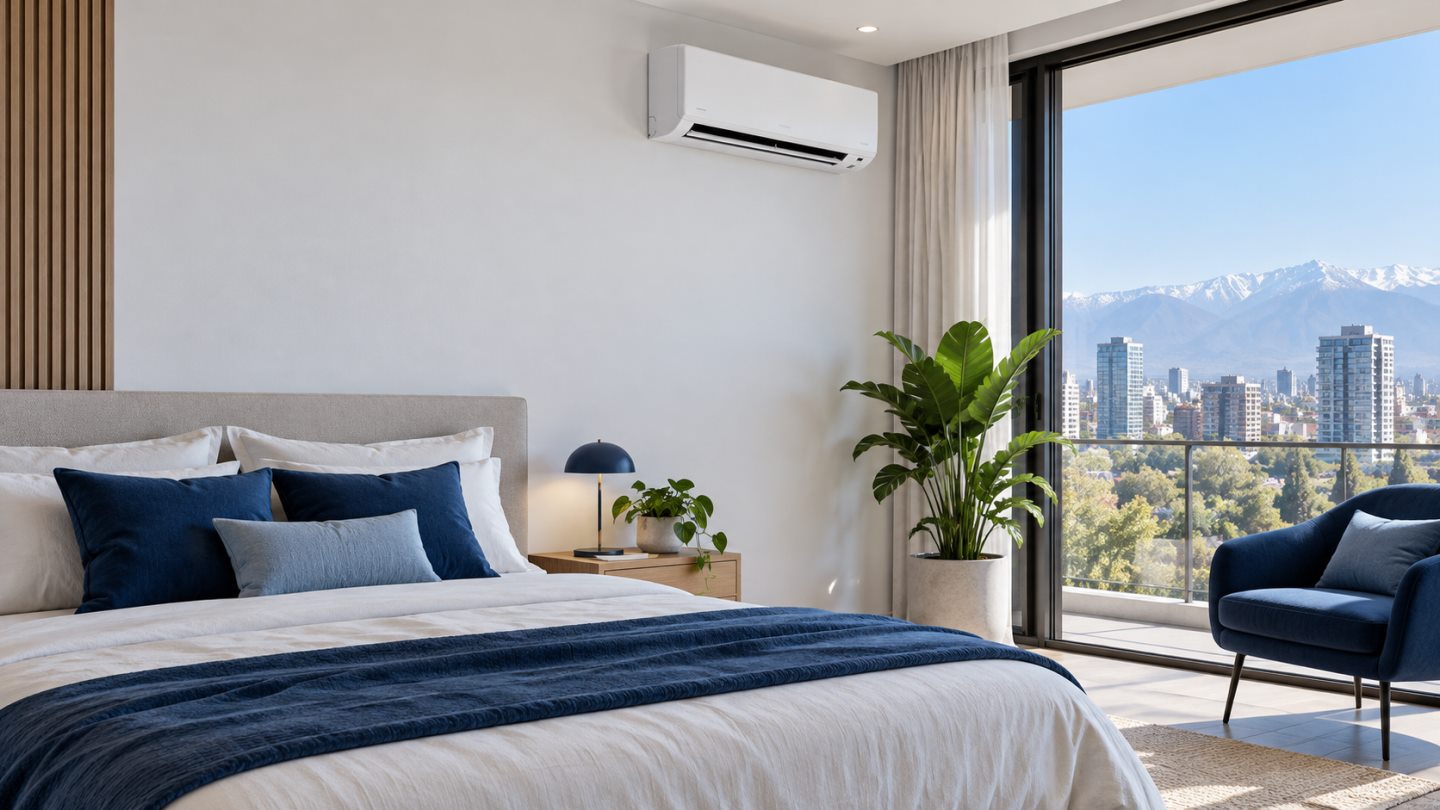 Ambiente residencial ilustrativo con aire acondicionado